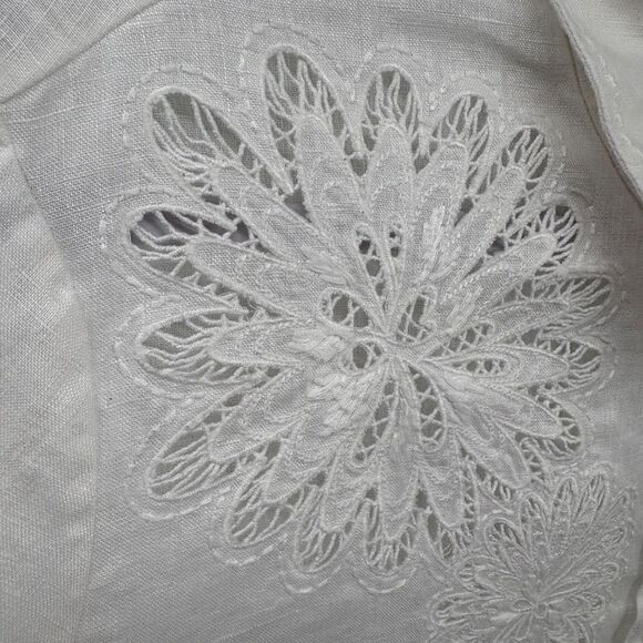 Loro Piana White Embroidered Linen Button-Up Shirt Size Large Made in Italy - Picture 10 of 10